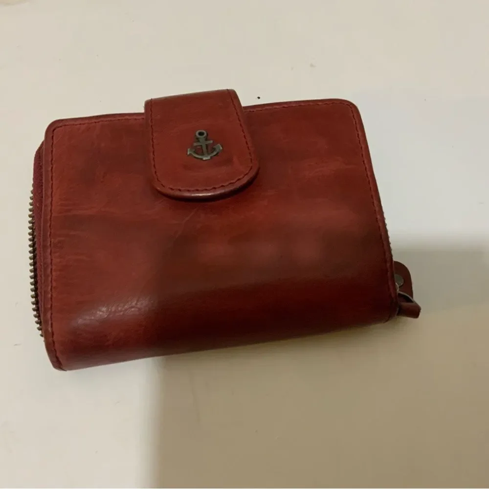 Harbour 2nd Genuine Leather Red Bifold Snap Wallet w/ Zip Pocket